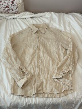 Light Beige Linen Button-Up Shirt